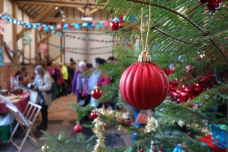 Craft fair at Lower Smite Farm with bauble hanging on Christmas tree