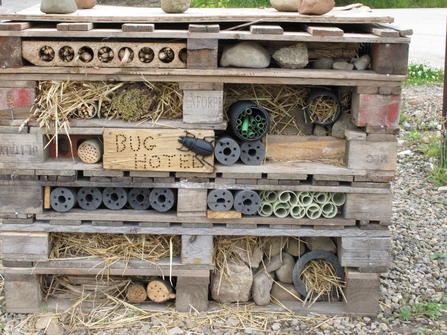 A bug hotel made out of wooden pallets